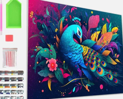 Diamond Art Painting Kit På Lærred - 30X40 CM - Påfugl - Splat