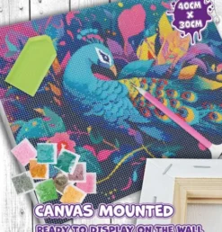 Diamond Art Painting Kit På Lærred - 30X40 CM - Påfugl - Splat