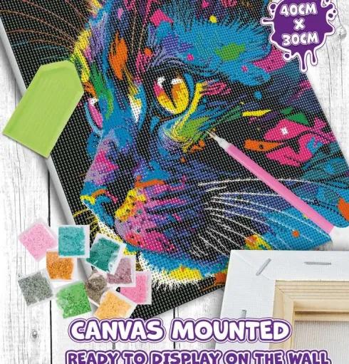 Diamond Art Painting Kit På Lærred - 30X40 CM - Kat - Ny - Splat
