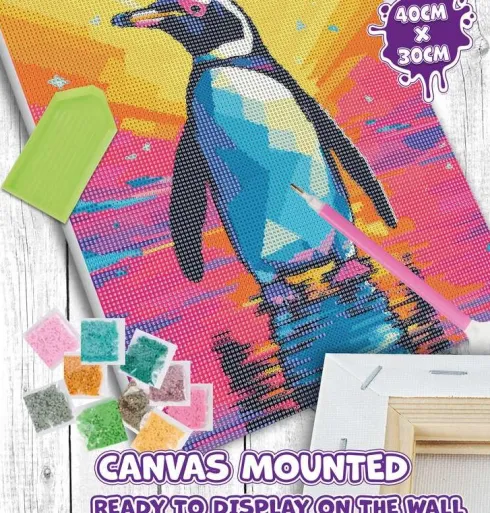 Diamond Art Painting Kit På Lærred - 30X40 CM - Pingvin - Splat