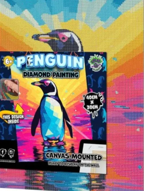 Diamond Art Painting Kit På Lærred - 30X40 CM - Pingvin - Splat