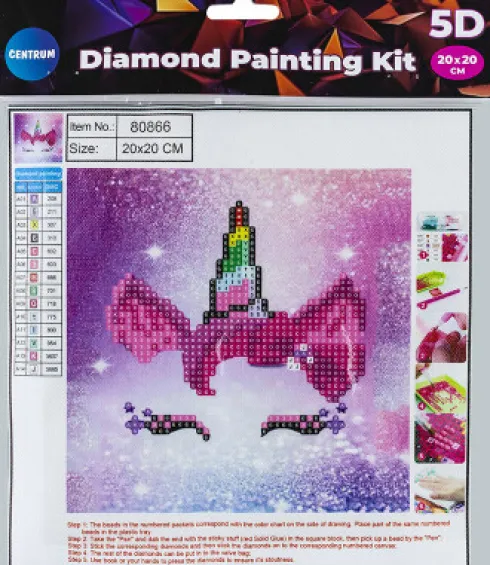 Diamond Painting Kit - 5D - 20X20 CM - Enhjørning