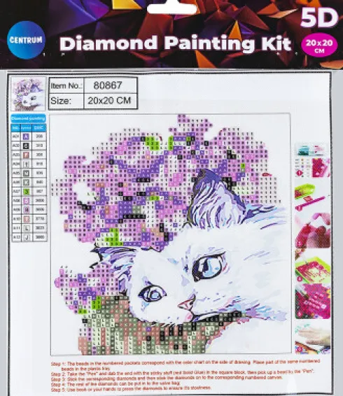 Diamond Painting Kit - 5D - 20X20 CM - Kat