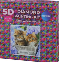 Diamond Painting Kit - 5D - 20X20 CM - Med Træramme - Katte