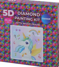 Diamond Painting Kit - 5D - 20X20 CM - Med Træramme - Enhjørning