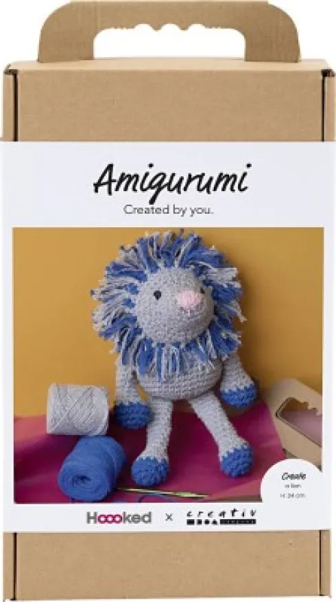 DIY Kit Amigurumi - Løve - Marineblå - Lys Grå