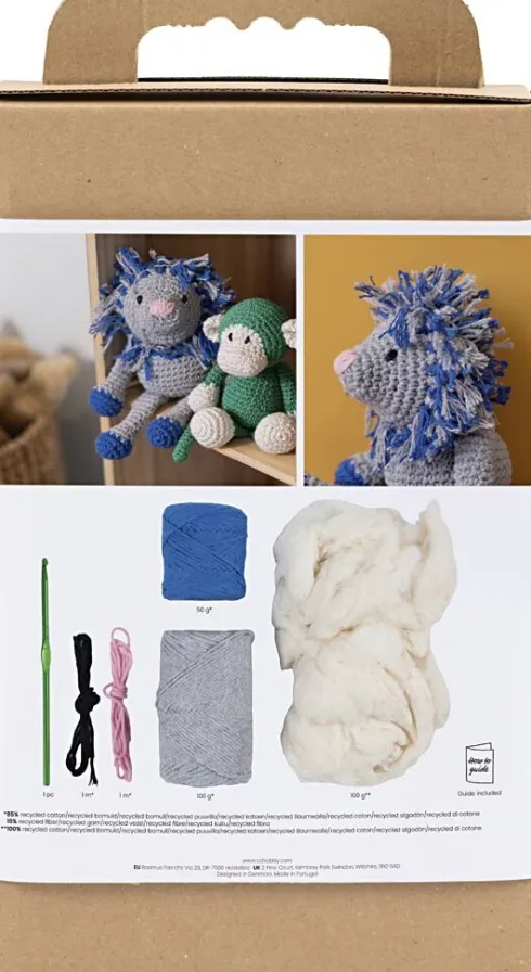 DIY Kit Amigurumi - Løve - Marineblå - Lys Grå