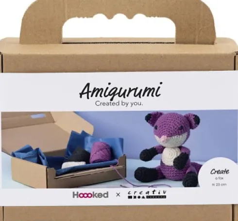DIY Kit Amigurumi - Ræv - Sort - Blomme