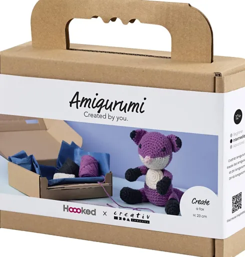 DIY Kit Amigurumi - Ræv - Sort - Blomme