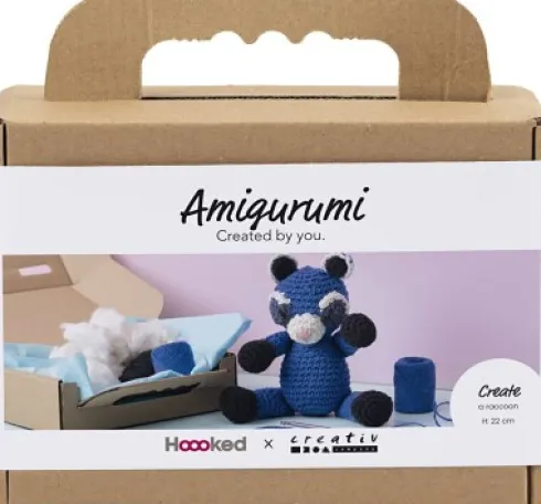 DIY Kit Amigurumi - Vaskebjørn - Sort - Blå