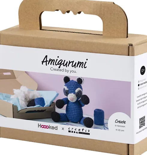 DIY Kit Amigurumi - Vaskebjørn - Sort - Blå