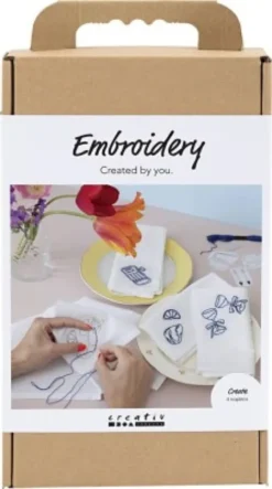 DIY Kit Broderi - Servietter - Off White