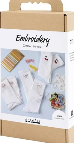 DIY Kit Broderi - Strømper - Hvid