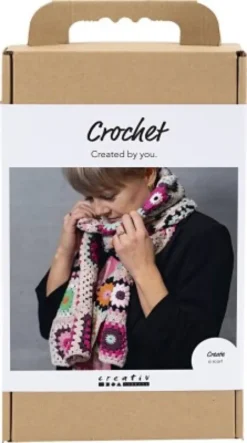 DIY Kit Hækle - Halstørklæde - Crème - Varme Farver