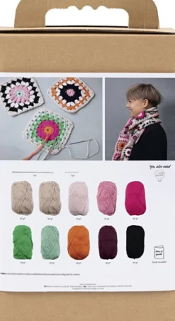 DIY Kit Hækle - Halstørklæde - Crème - Varme Farver