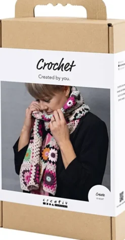 DIY Kit Hækle - Halstørklæde - Crème - Varme Farver
