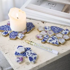 DIY Kit Kintsugi - Coasters - Blå - Guld - Lys Rød - Hvid