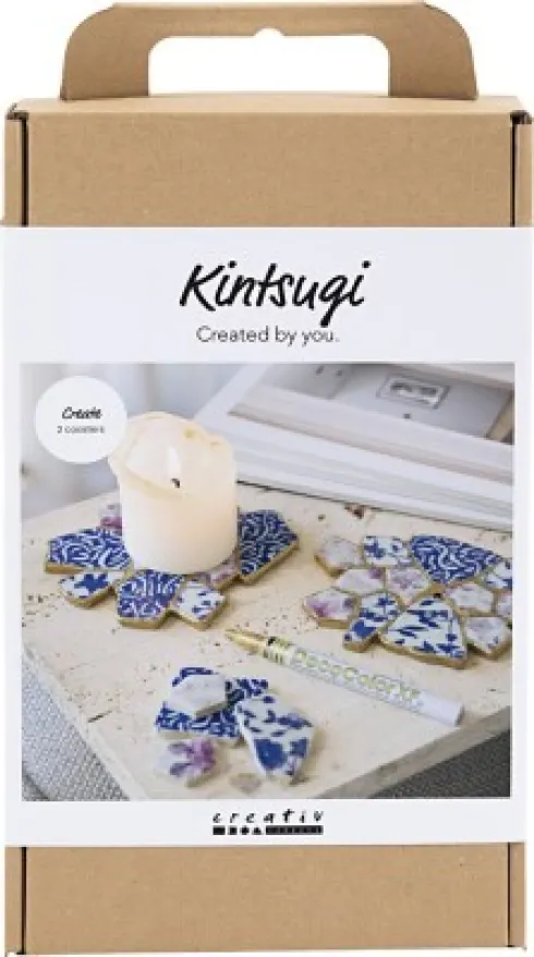 DIY Kit Kintsugi - Coasters - Blå - Guld - Lys Rød - Hvid