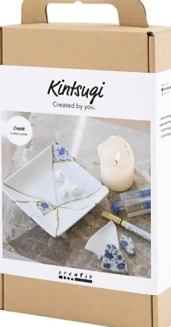 DIY Kit Kintsugi - Fad - Blå - Guld - Hvid