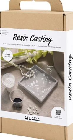 DIY Kit Resin Støbning - Firkantet Bakke - Sort - Hvid