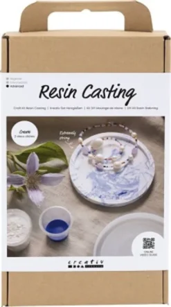 DIY Kit Resin Støbning - Rund Bakke Med Marmorering - Blå - Hvid