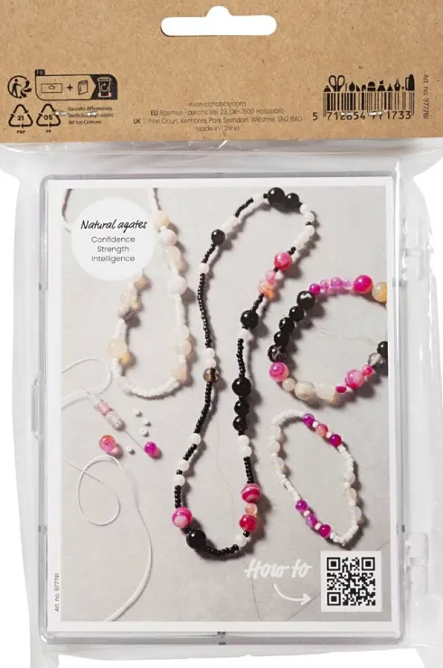 DIY Mix Smykker - Agater - Str. 2,6-10 MM - Hulstr. 0,8-1,8 MM - Beige - Sort - Pink - Hvid Perlemor