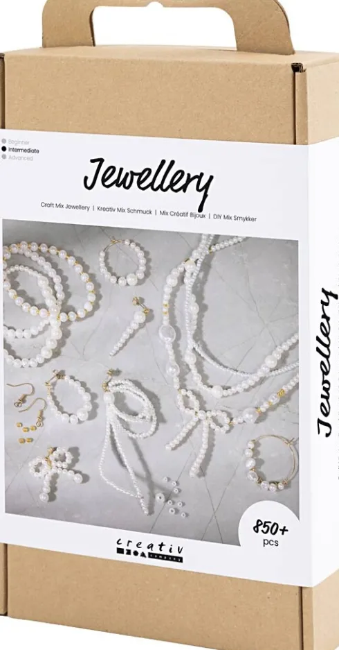 DIY Mix Smykker - Halskæder - Armbånd - Øreringe - Forgyldt - Hvid Perlemor - 1Pk