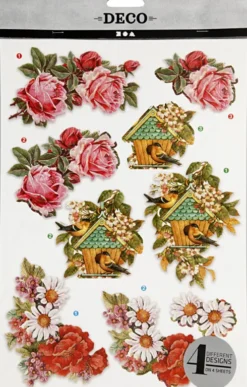 3D Motiver - Blomster Og Fugle - 21X30 CM - 4 Ark