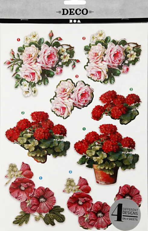3D Motiver - Blomster - 21X30 CM - 4 Ark