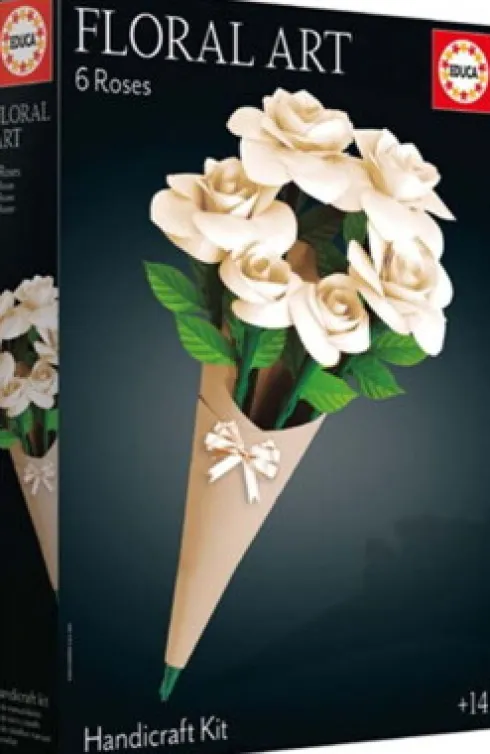 Educa - Floral Art Handcraft Kit - Papirblomster DIY - 6 Hvide Roser