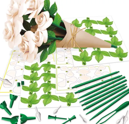 Educa - Floral Art Handcraft Kit - Papirblomster DIY - 6 Hvide Roser
