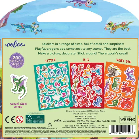 Eeboo - Dragon Stickers - 200 Drage Klistermærker - 12 Ark