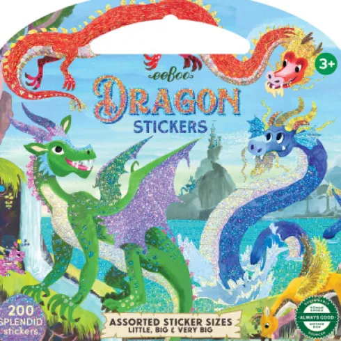 Eeboo - Dragon Stickers - 200 Drage Klistermærker - 12 Ark
