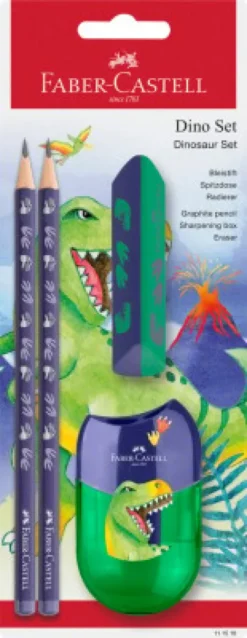 Faber-Castell - Blyant Sæt Med Tilbehør - 4 Dele - Dinosaur