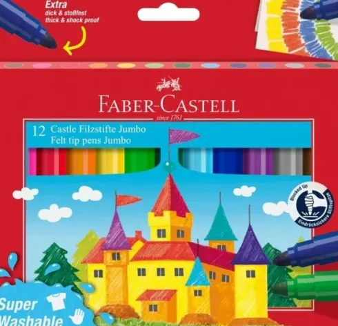 Faber-Castell - Felt Tip Pens - Supervaskbare Jumbo Tusser - 12 Stk