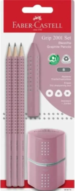 Faber-Castell - Grip 2001 Sæt - Inkl. 3 Grafitblyanter - Rose