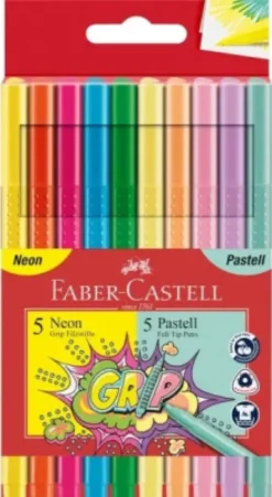 Faber-Castell - Grip Tusser Sæt - Neon Og Pastel - 10 Stk