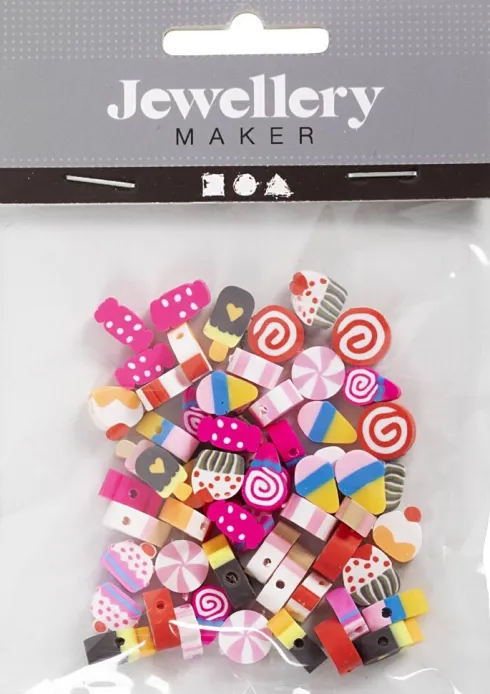 Figurperler - Slik - Kager Og Is - Ø 10 MM - Hulstr. 1,5 MM - 60 Stk