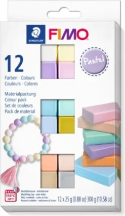 Fimo - Ler Til Ovn - Pastel - Sæt I 12 Dele - 12X25 G