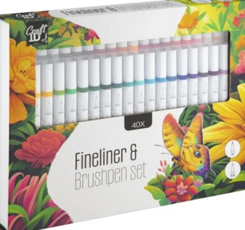 Fineliner Og Penseltusser I Gaveæske - 40 Stk