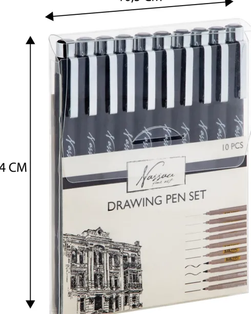 Fineliners Penne Sæt - 0,1-0,3 MM - Nassau - 10 Stk