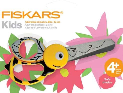 Fiskars - Børnesaks Med Dyremotiv - Venstre Højre - Bi - L 13 CM
