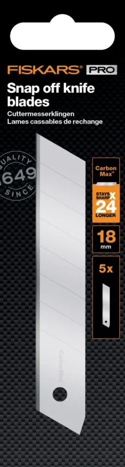 Fiskars - Carbonmax Blades - 18 MM - Til Universalkniv - 5 Stk