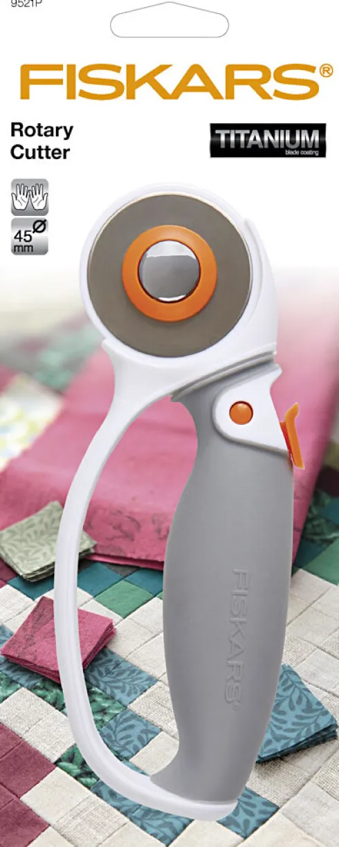 Fiskars - Rullekniv Til Stof Og Papir - Rotary Cutter - Titanium - Ø 45 MM - 9521P