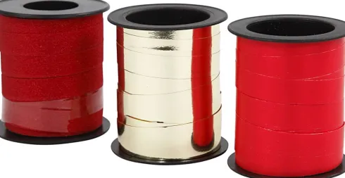 Gavebånd - Guld - Rød - Rød Glitter - B 10 MM - 3X15 M