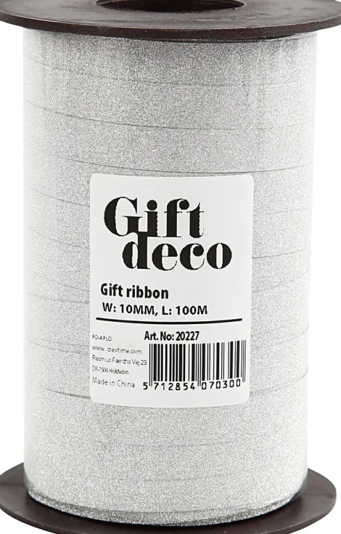 Gavebånd - Sølv - B 10 MM - Glitter - 100 M