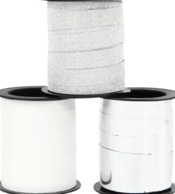 Gavebånd - Sølv Glitter - Sølv - Hvid - B 10 MM - 3X15 M