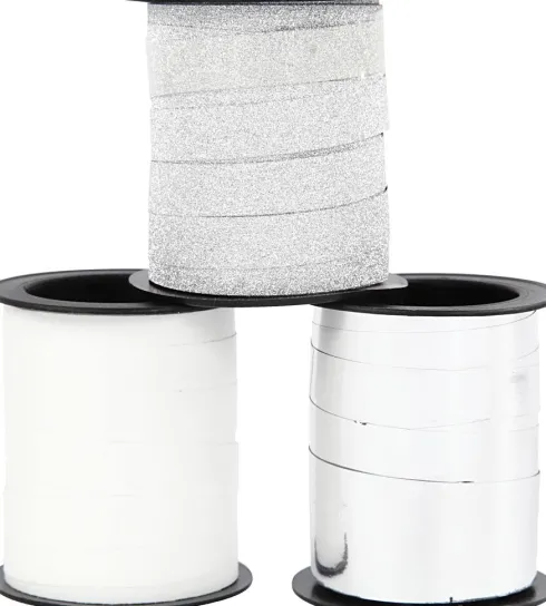Gavebånd - Sølv Glitter - Sølv - Hvid - B 10 MM - 3X15 M