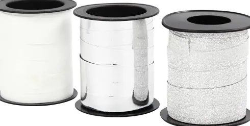 Gavebånd - Sølv Glitter - Sølv - Hvid - B 10 MM - 3X15 M