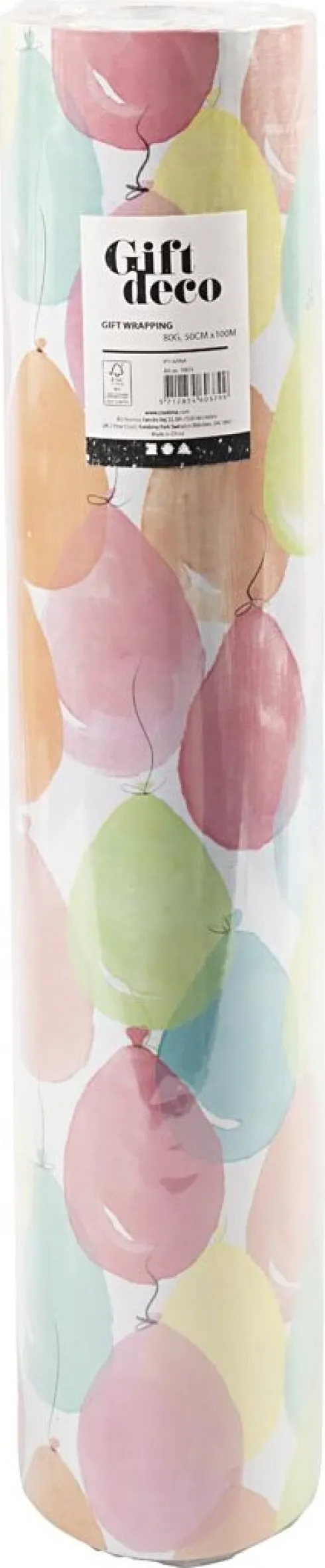 Gavepapir - Balloner - Pastelfarver - B 50 CM - 80 G - 100 M